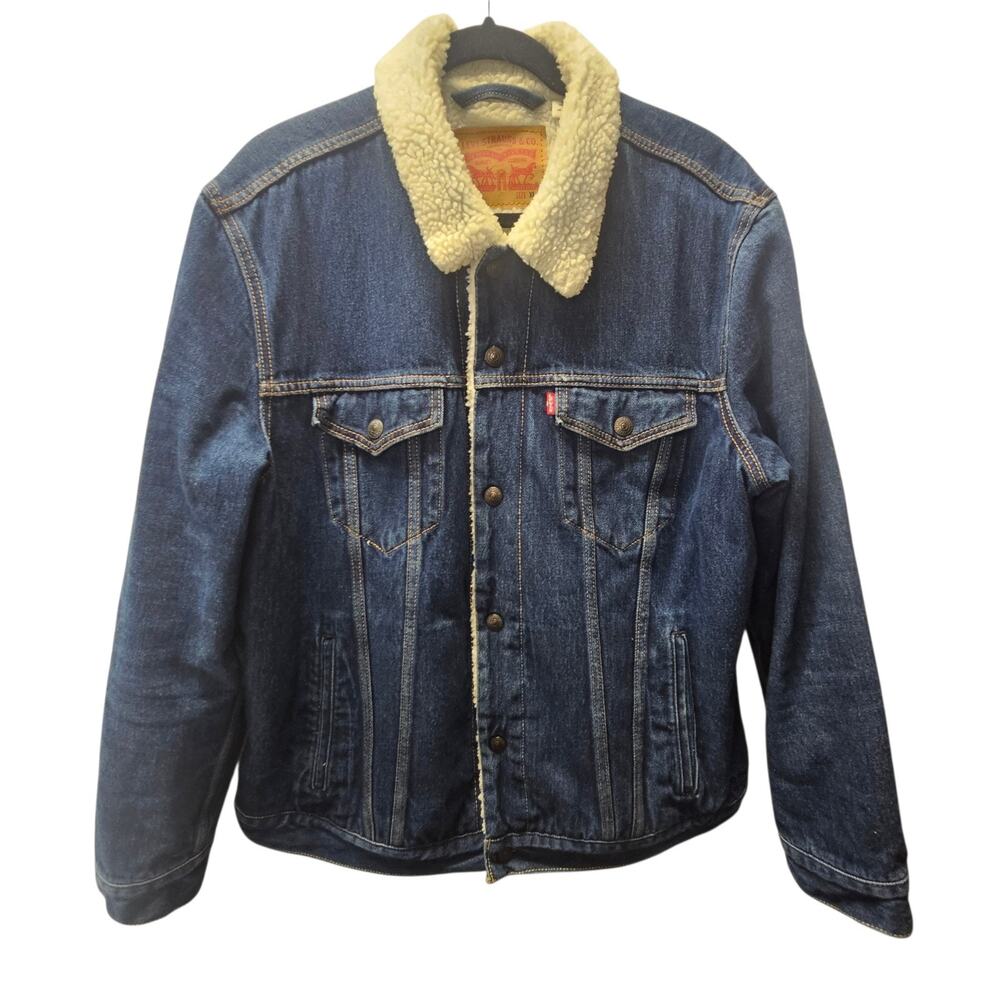 Levis Snap Button Sherpa Trucker Denim Jacket XL Unisex Sherpa Lined Jean Jacket